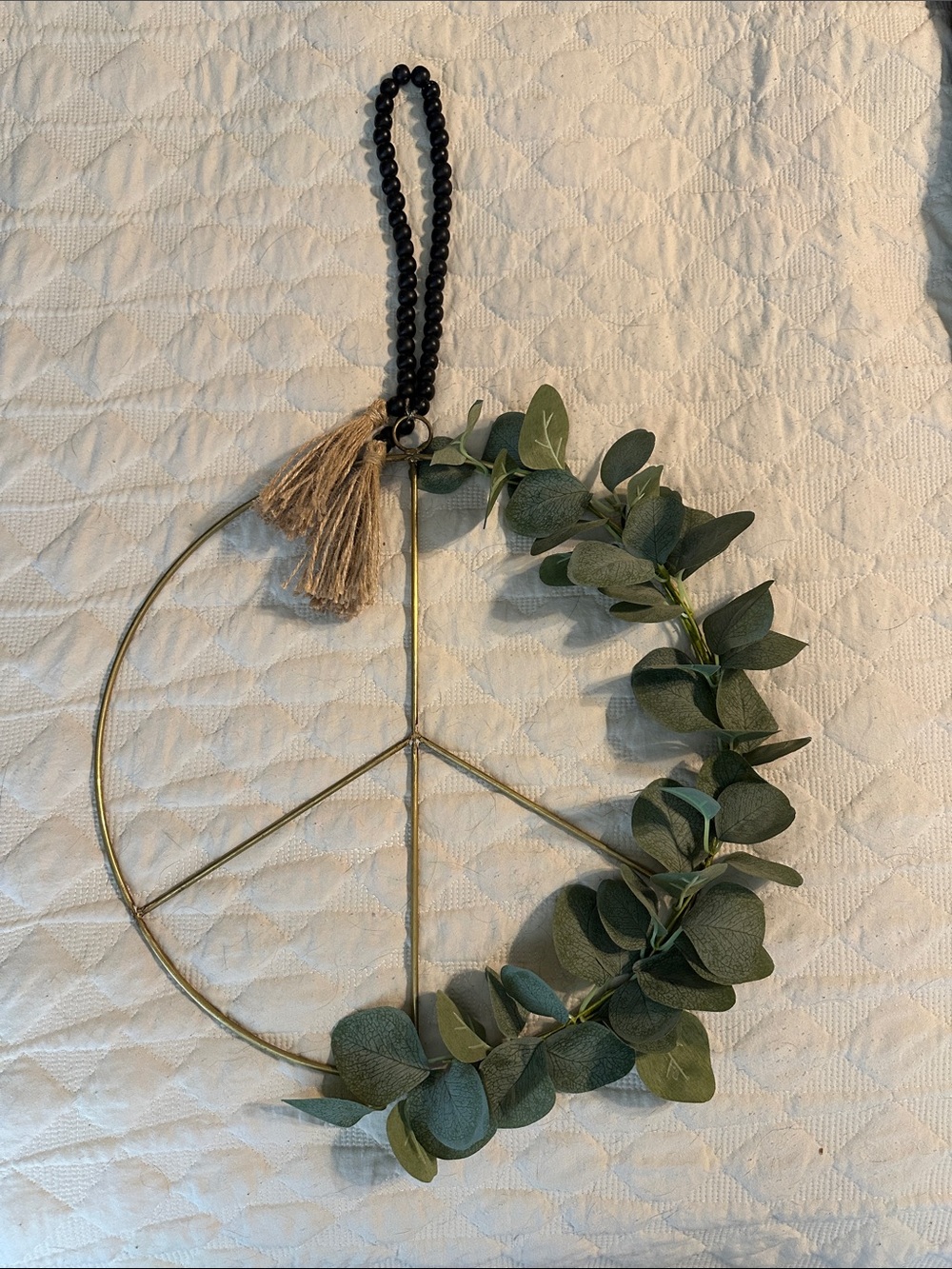 Boho Peace Sign Wall Decor with Greenery and Tassel